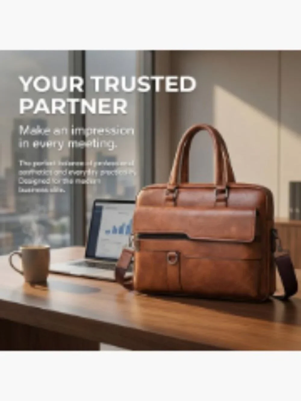 Leather Laptop Bag 15in Water-Resistant Messenger Briefcase for Men